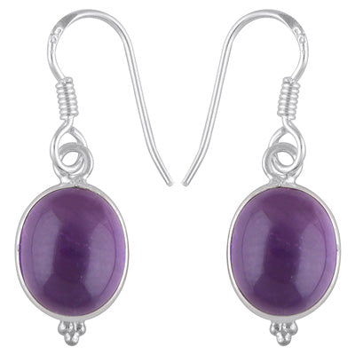 Gorgeous With Rawa Bezel Amethyst Oval Shape 925 Sterling Solid Silver Dangle Earrings - R1500934-104