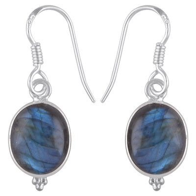 Gorgeous With Rawa Bezel Labradorite Oval Shape 925 Sterling Solid Silver Dangle Earrings - R1500934-132