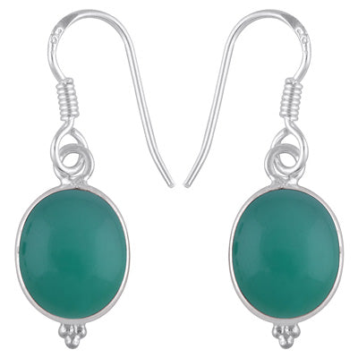 Gorgeous With Rawa Bezel Green Onyx Oval Shape 925 Sterling Solid Silver Dangle Earrings - R1500934-144