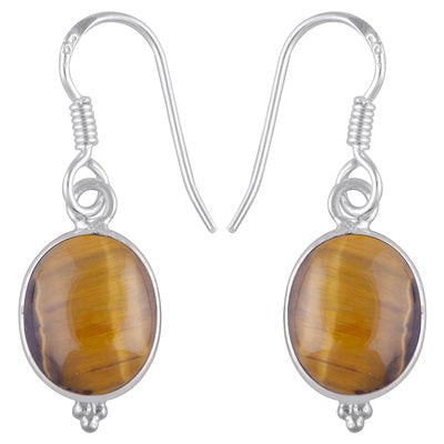 Gorgeous With Rawa Bezel Tiger's Eye Oval Shape 925 Sterling Solid Silver Dangle Earrings - R1500934-153