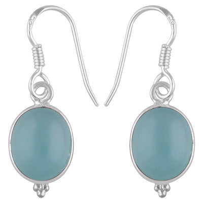 Gorgeous With Rawa Bezel Aqua Chalcedony Oval Shape 925 Sterling Solid Silver Dangle Earrings - R1500934-156