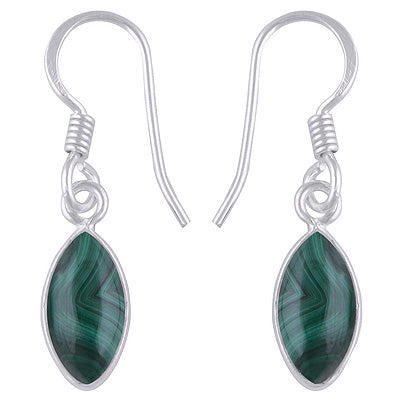 Beautiful Handmade Bezel Malachite Marquise Shape 925 Sterling Solid Silver Dangle Earrings - R1500938-544