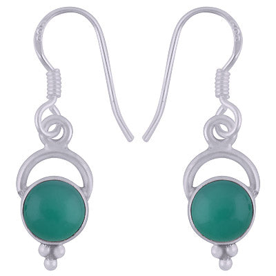 Alluring Handmade Green Onyx Round Shape 925 Sterling Solid Silver Dangle Earrings - R1500958-133