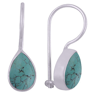 Beautiful Plain Turquoise Pear Shape 925 Sterling Solid Silver Dangle Earrings - R1500960-3