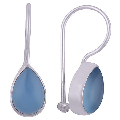 Beautiful Plain Blue Chalcedony Pear Shape 925 Sterling Solid Silver Dangle Earrings - R1500960-65