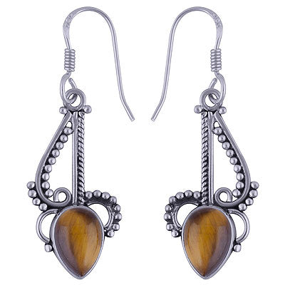 Gorgeous Handcrafted Rawa & Wire Work Around Tiger's Eye Pear Shape 925 Sterling Solid Silver Dangle Earrings - R1500991-22