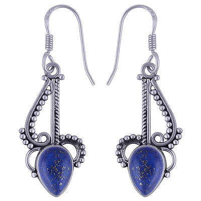Gorgeous Handcrafted Rawa & Wire Work Around Lapis Pear Shape 925 Sterling Solid Silver Dangle Earrings - R1500991-85