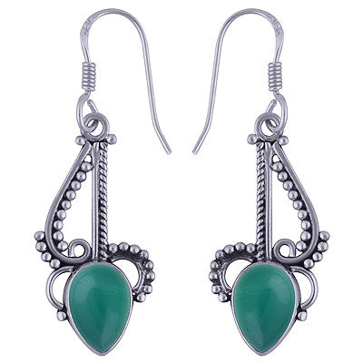 Gorgeous Handcrafted Rawa & Wire Work Around Green Onyx Pear Shape 925 Sterling Solid Silver Dangle Earrings - R1500991-88