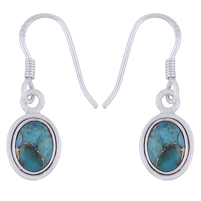 Plain Wire Around Blue Copper Turquoise Oval Shape 925 Sterling Solid Silver Earrings - R1501055-31