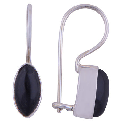 Gorgeous Plain Black Onyx Marquise Shape 925 Sterling Solid Silver Earrings - R1501062-37
