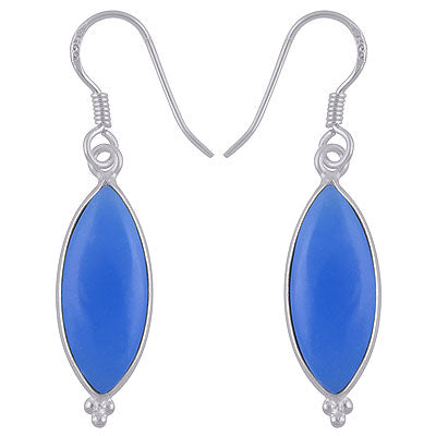 Elegant Rawa Elongated Bezel Blue Chalcedony Marquise Shape 925 Sterling Solid Silver Dangle Earrings - R1501069-10