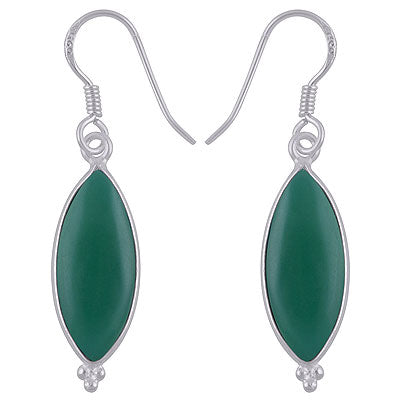 Elegant Rawa Elongated Bezel Green Onyx Marquise Shape 925 Sterling Solid Silver Dangle Earrings - R1501069-9