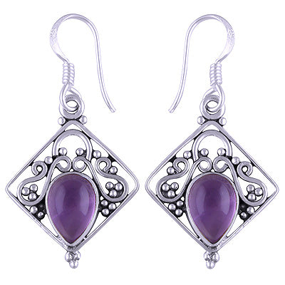 Gorgeous Wire And Rawa Work Around Amethyst Pear Shape 925 Sterling Solid Silver Dangle Earrings - R1501108-1