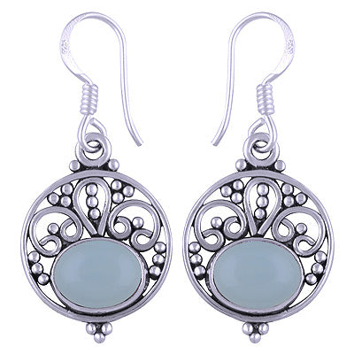 Stunning Rawa And Wire Work Around Aqua Chalcedony Oval Shape 925 Sterling Solid Silver Earrings - R1501109-29