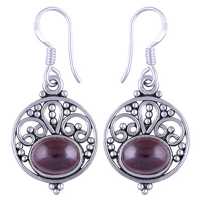 Stunning Rawa And Wire Work Around Garnet Oval Shape 925 Sterling Solid Silver Earrings - R1501109-4