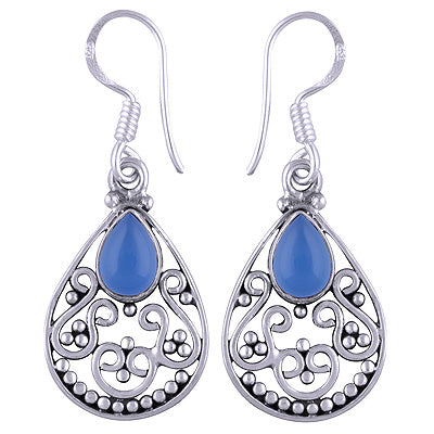 925 Sterling Silver Blue Chalcedony Earrings - R1501112-113