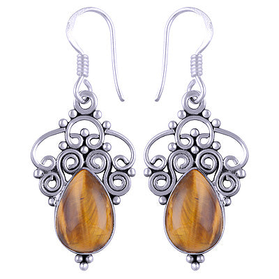 925 Sterling Silver Tiger's Eye Earrings - R1501113-88