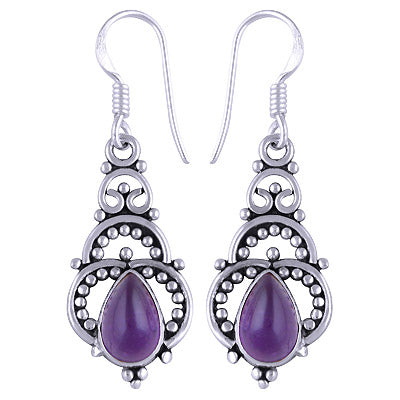 Beautiful Handcrafted Rawa Work Around Amethyst Pear Shape 925 Sterling Solid Silver Dangle Earrings - R1501114-1