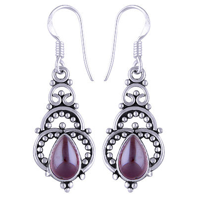 Beautiful Handcrafted Rawa Work Around Garnet Pear Shape 925 Sterling Solid Silver Dangle Earrings - R1501114-5