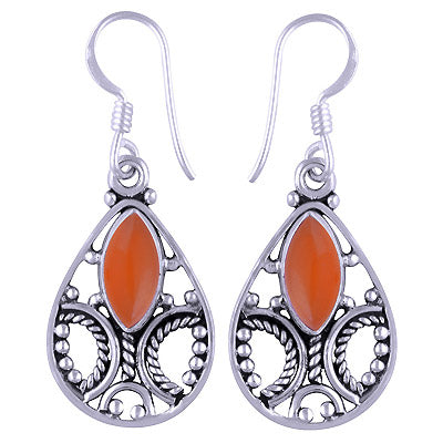 Stunning Handcrafted Rawa Work Around Carnelian Marquise Shape 925 Sterling Solid Silver Dangle Earrings - R1501115-109