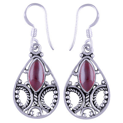 Stunning Handcrafted Rawa Work Around Garnet Marquise Shape 925 Sterling Solid Silver Dangle Earrings - R1501115-4