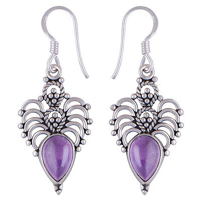 Alluring Rawa And Wire Work Around Amethyst Pear Shape 925 Sterling Solid Silver Dangle Earrings - R1501120-111