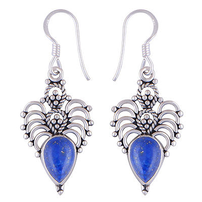 Alluring Rawa And Wire Work Around Lapis Pear Shape 925 Sterling Solid Silver Dangle Earrings - R1501120-116