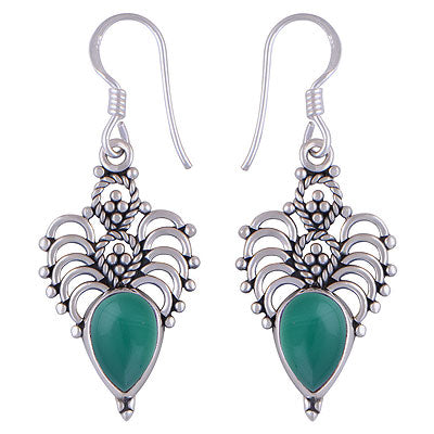 Alluring Rawa And Wire Work Around Green Onyx Pear Shape 925 Sterling Solid Silver Dangle Earrings - R1501120-120