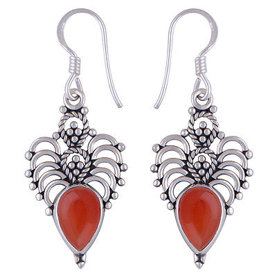 Alluring Rawa And Wire Work Around Carnelian Pear Shape 925 Sterling Solid Silver Dangle Earrings - R1501120-121