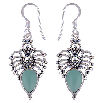 Alluring Rawa And Wire Work Around Aqua Chalcedony Pear Shape 925 Sterling Solid Silver Dangle Earrings - R1501120-123