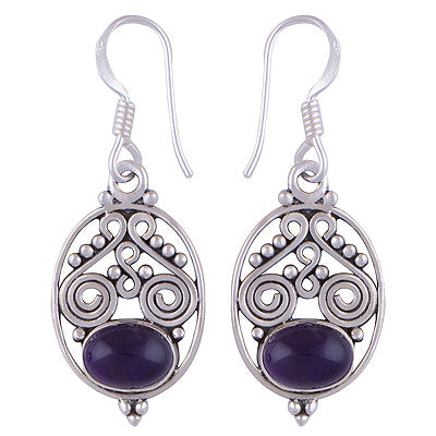 Gorgeous Rawa & Wire Work Around Amethyst Oval Shape 925 Sterling Solid Silver Earrings - R1501121-1