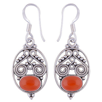 Gorgeous Rawa & Wire Work Around Carnelian Oval Shape 925 Sterling Solid Silver Earrings - R1501121-109