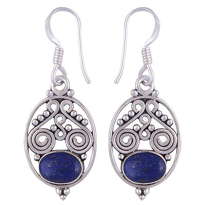 Gorgeous Rawa & Wire Work Around Lapis Oval Shape 925 Sterling Solid Silver Earrings - R1501121-19