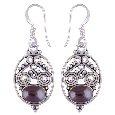 Gorgeous Rawa & Wire Work Around Garnet Oval Shape 925 Sterling Solid Silver Earrings - R1501121-4