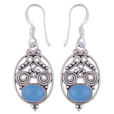 Gorgeous Rawa & Wire Work Around Blue Chalcedony Oval Shape 925 Sterling Solid Silver Earrings - R1501121-61