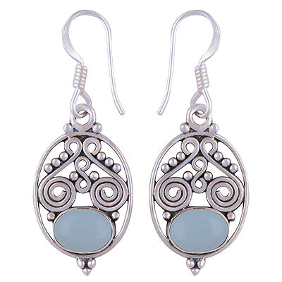 Gorgeous Rawa & Wire Work Around Aqua Chalcedony Oval Shape 925 Sterling Solid Silver Earrings - R1501121-62