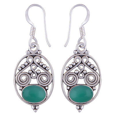 Gorgeous Rawa & Wire Work Around Green Onyx Oval Shape 925 Sterling Solid Silver Earrings - R1501121-63