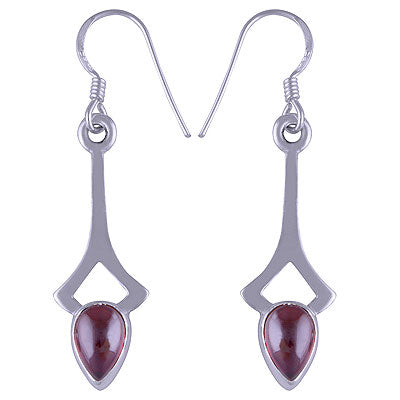 Alluring Edgy Handcrafted Work Around Garnet Pear Shape 925 Sterling Solid Silver Dangle Earrings - R1501129-44
