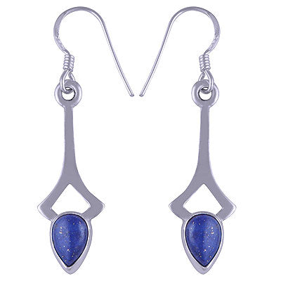 Alluring Edgy Handcrafted Work Around Lapis Pear Shape 925 Sterling Solid Silver Dangle Earrings - R1501129-63