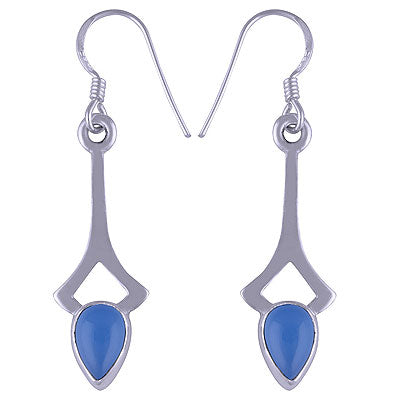 Alluring Edgy Handcrafted Work Around Blue Chalcedony Pear Shape 925 Sterling Solid Silver Dangle Earrings - R1501129-65