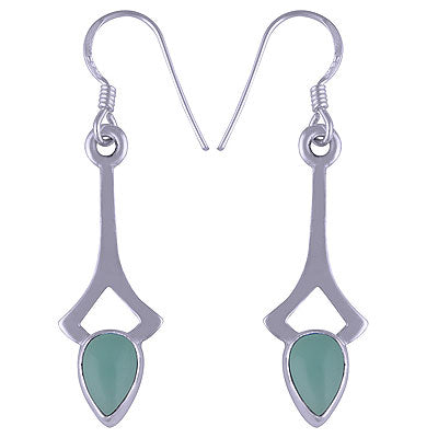 Alluring Edgy Handcrafted Work Around Aqua Chalcedony Pear Shape 925 Sterling Solid Silver Dangle Earrings - R1501129-66