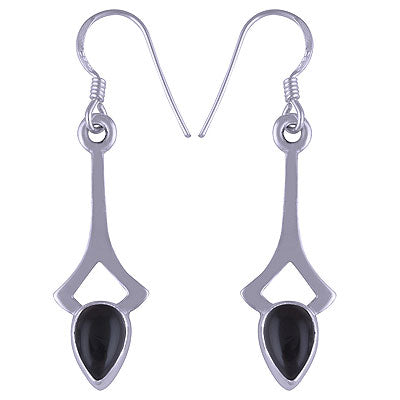 Alluring Edgy Handcrafted Work Around Black Onyx Pear Shape 925 Sterling Solid Silver Dangle Earrings - R1501129-78