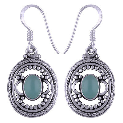 925 Sterling Silver Aqua Chalcedony Earrings - R1501168-60