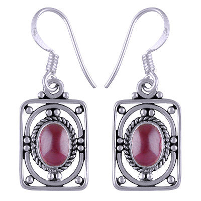 Alluring Rawa & Wire Work Around Garnet Oval Shape 925 Sterling Solid Silver Dangle Earrings - R1501169-1
