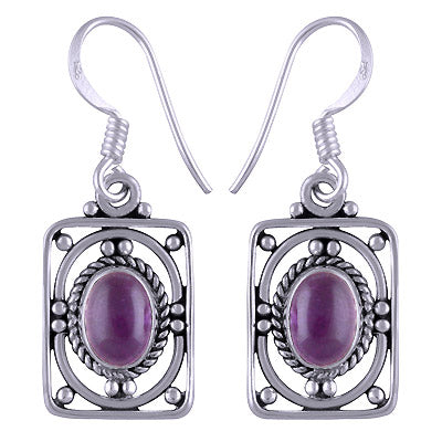 Alluring Rawa & Wire Work Around Amethyst Oval Shape 925 Sterling Solid Silver Dangle Earrings - R1501169-11