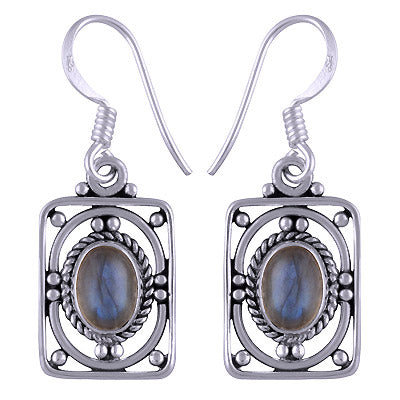 Alluring Rawa & Wire Work Around Labradorite Oval Shape 925 Sterling Solid Silver Dangle Earrings - R1501169-21
