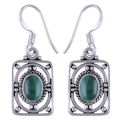 Alluring Rawa & Wire Work Around Malachite Oval Shape 925 Sterling Solid Silver Dangle Earrings - R1501169-25