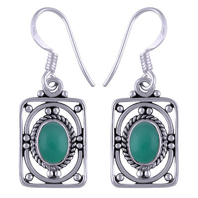 Alluring Rawa & Wire Work Around Green Onyx Oval Shape 925 Sterling Solid Silver Dangle Earrings - R1501169-28