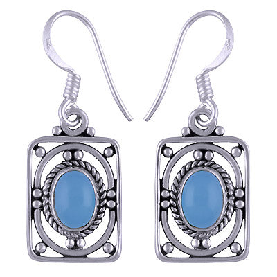 Alluring Rawa & Wire Work Around Blue Chalcedony Oval Shape 925 Sterling Solid Silver Dangle Earrings - R1501169-29
