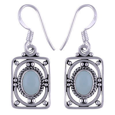 Alluring Rawa & Wire Work Around Aqua Chalcedony Oval Shape 925 Sterling Solid Silver Dangle Earrings - R1501169-30